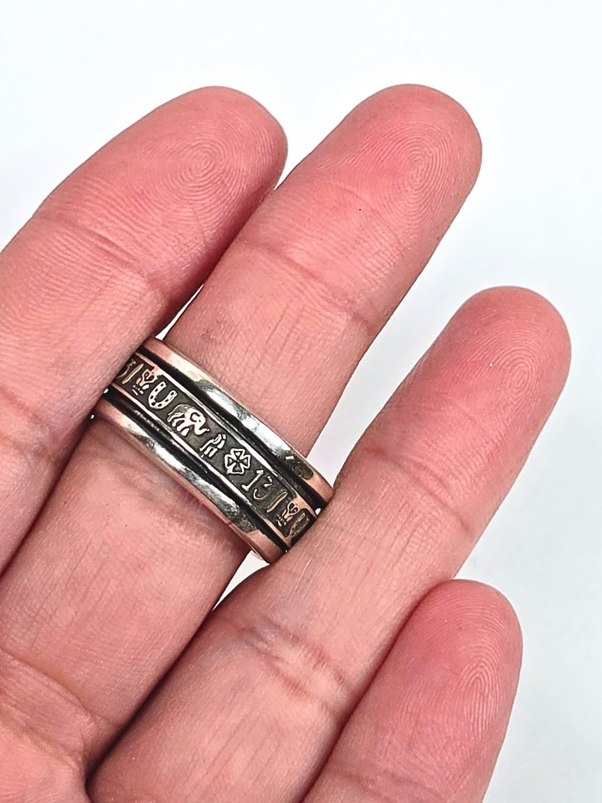 Spinner Ring Rotating Center Wide Band 925 Sterling Silver Good Luck Simbols #11