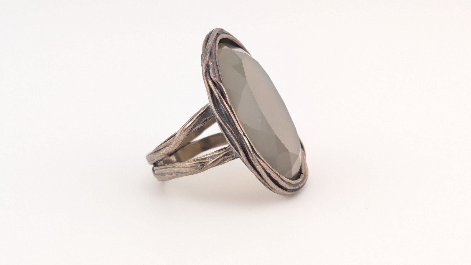 Vintage Sterling Silver Ring PZ Israel 925 Paz Creations Gray Agate Size 7