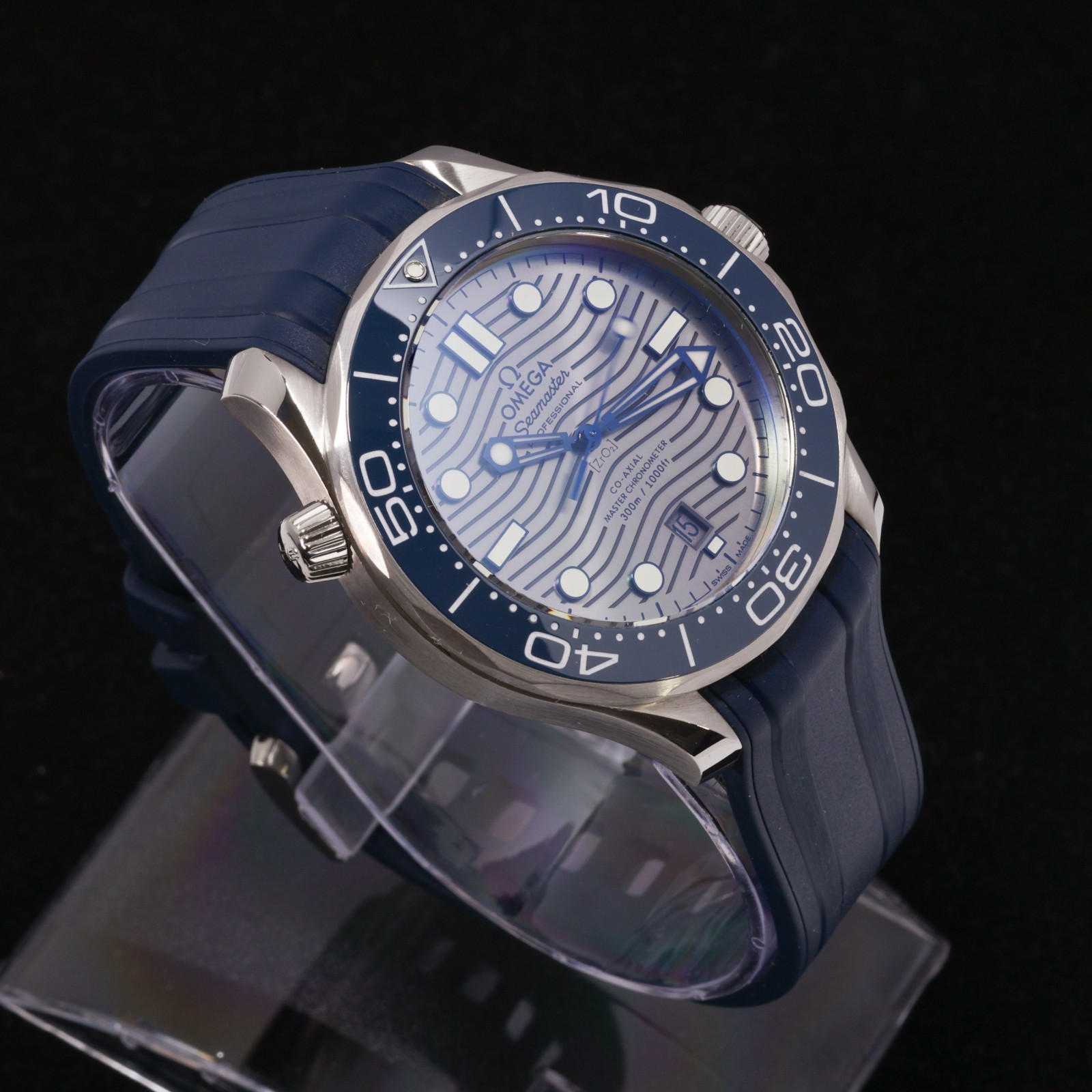 OMEGA Seamaster Diver 300M Gray Wave Blue Rubber Full Set 210.32.42.20.06.001