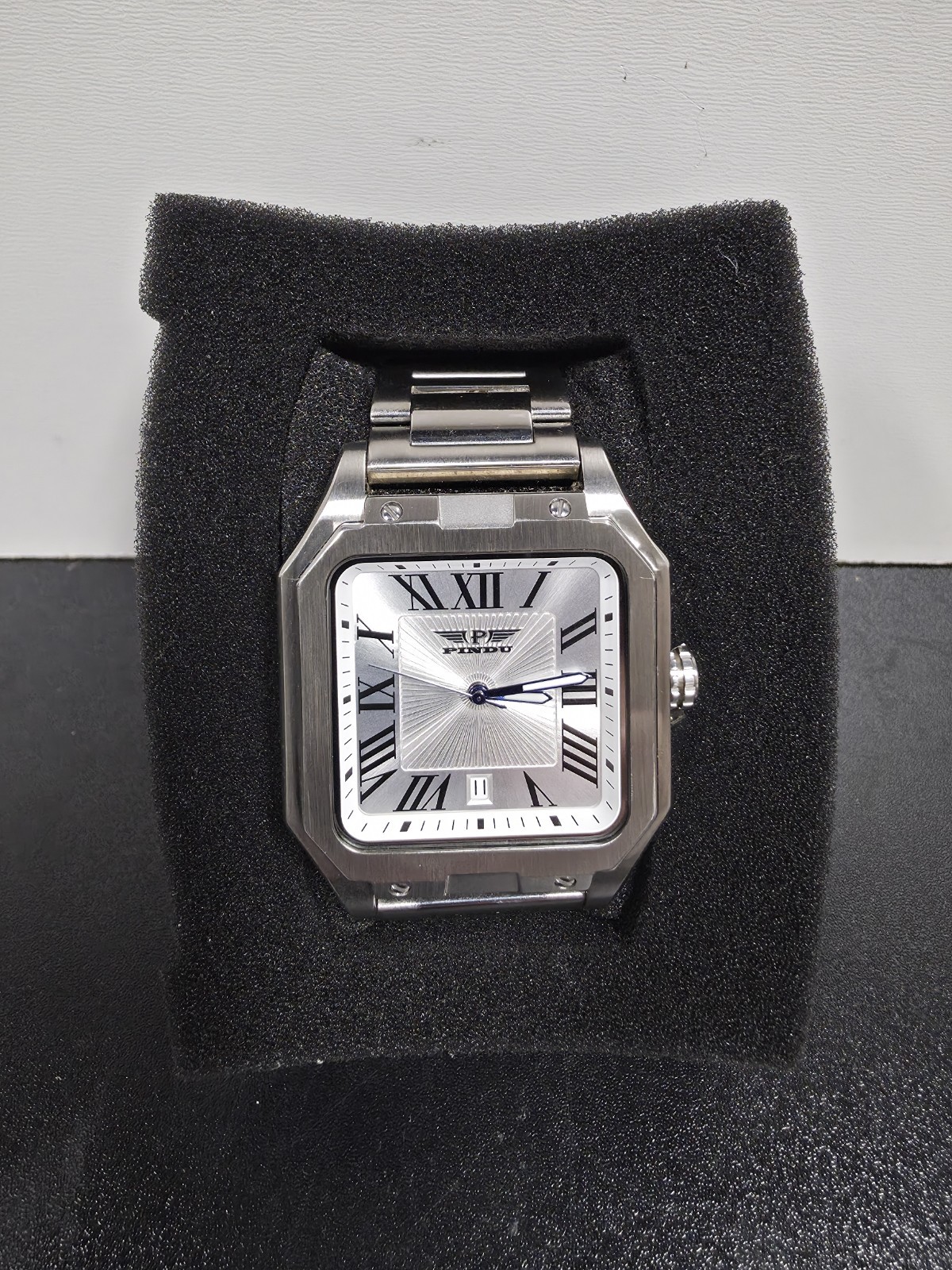 PINDU P6515 Square Automatic Stainless Steel Watch Silver NEW/OPEN BOX DMG PKG