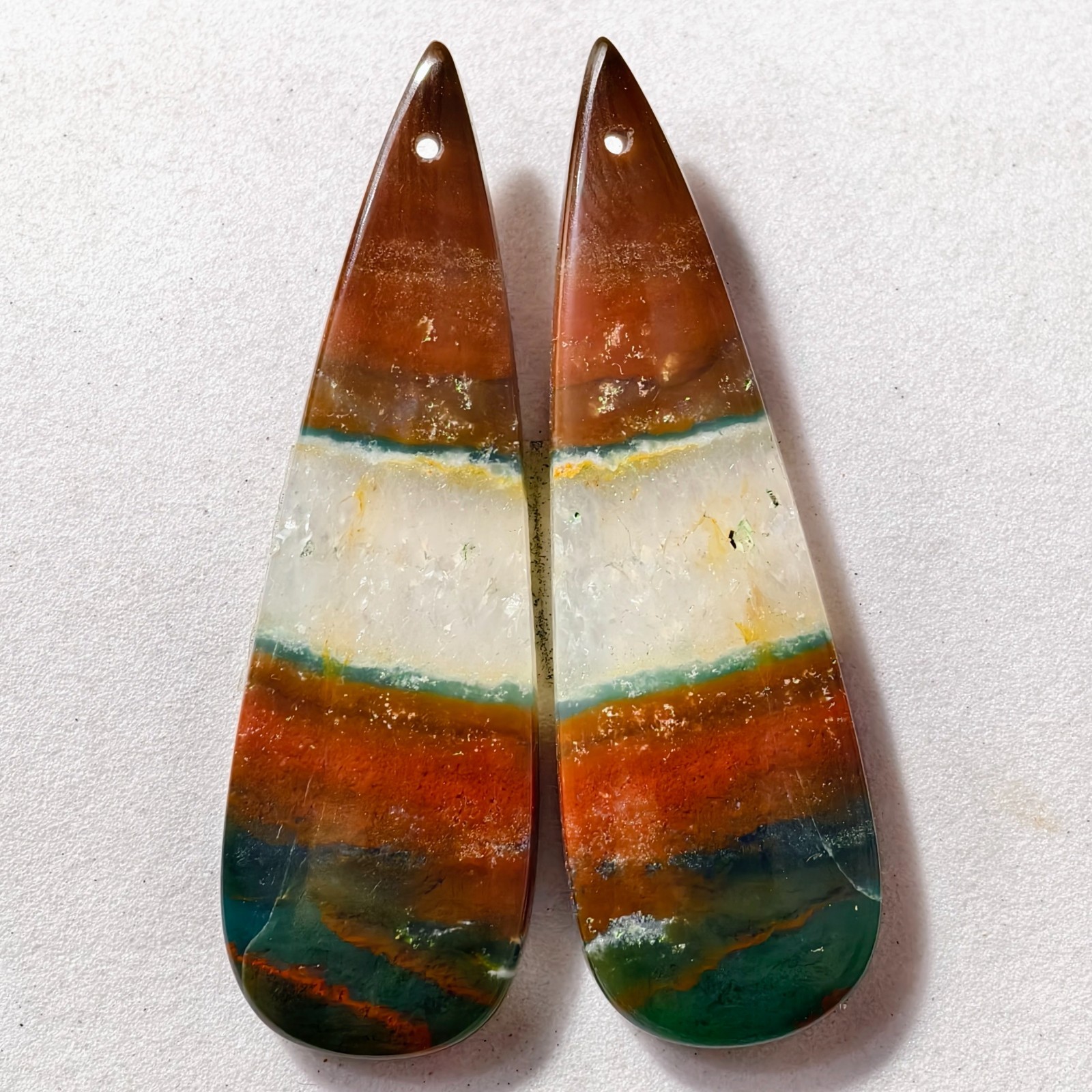 48 Cts Natural Blood stone Drilled Match Pair Cabochon Gemstone 49.1 X 15.2 MM
