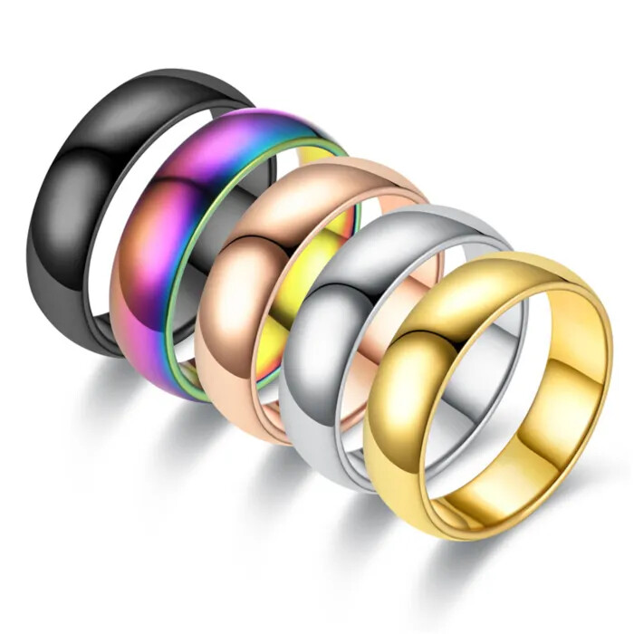 4MM Stainless Steel Gold Plated Men Women Wedding Ring Band Size 3-13