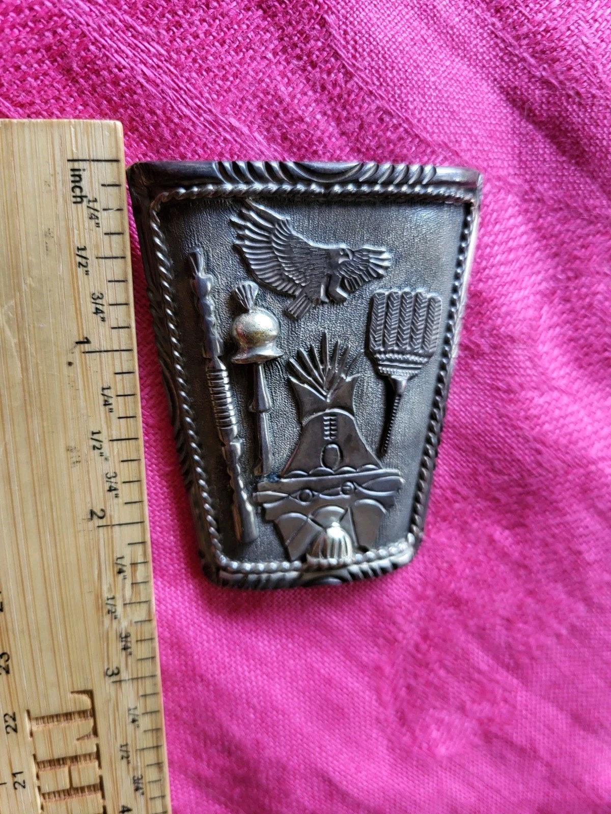 Signed Navajo Handmade Sterling Silver Storyteller Bolo Tie Clip Eagle 40g