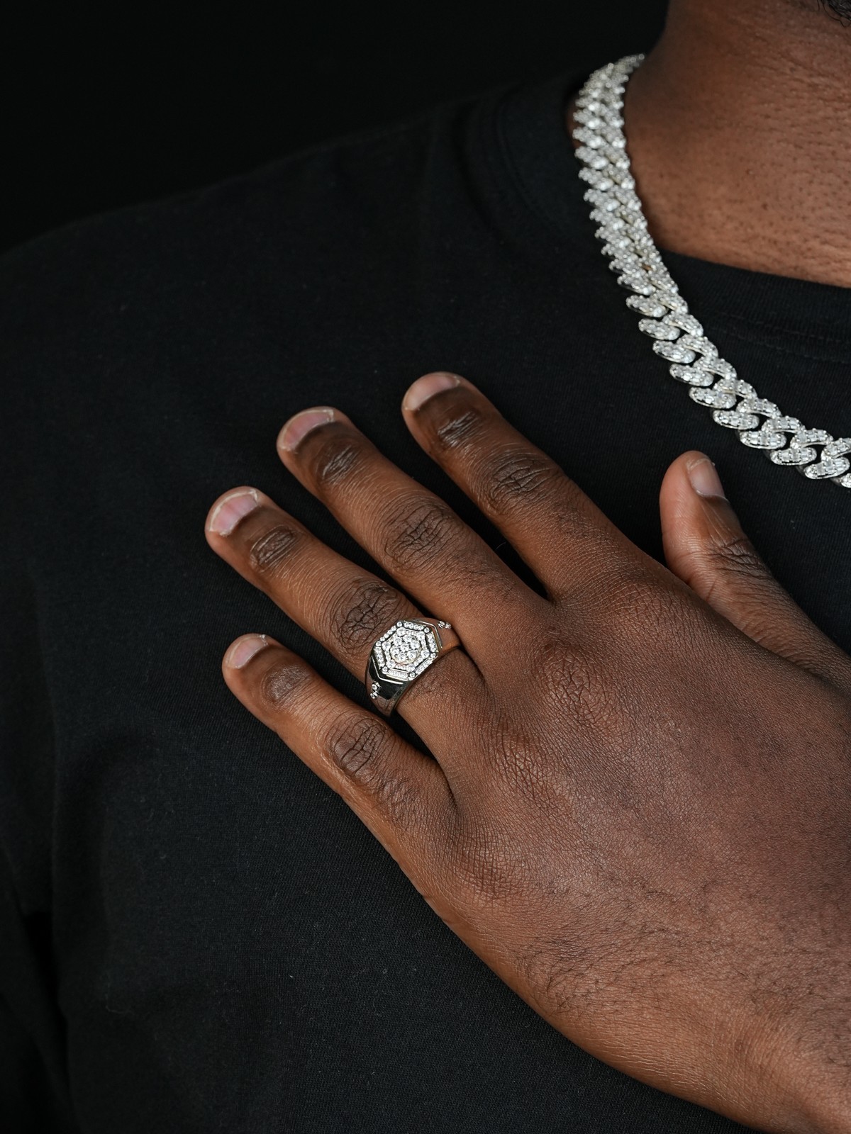 Mens 925 Silver Hip Hop Iced Moissanite Pinky Ring REAL Stone Passes Test GRA