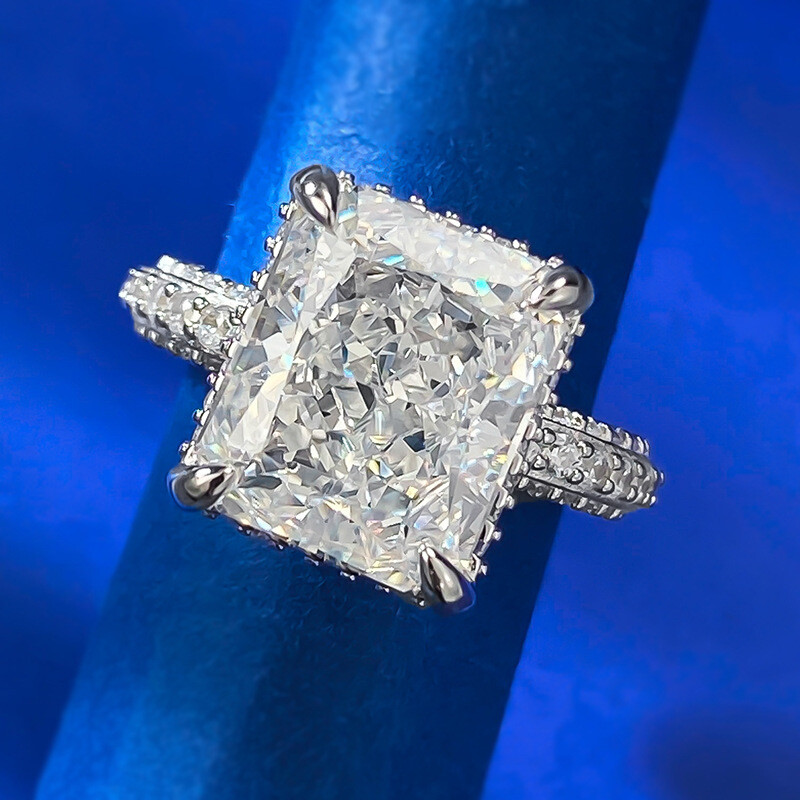 8CT Radiant Shape Natural Stone 925 Solid Silver Engagement Ring 2 Colour 10X12