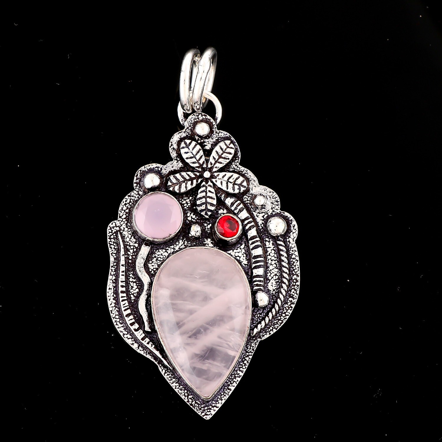 Rose Quartz Gemstone Pendant, 925 Sterling Silver Handmade Jewelry Pendant 2.25″
