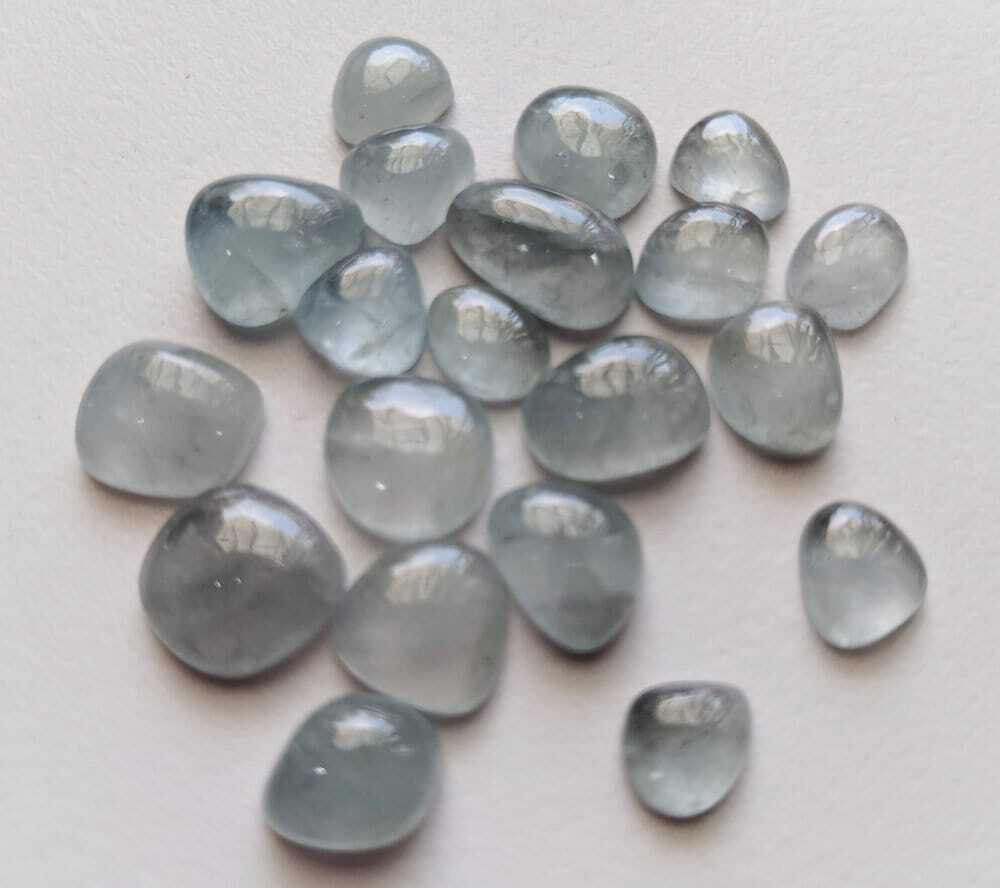 7-8.5mm Aquamarine Plain Cabochons, 5 Pcs Natural Plain Free Form Shape
