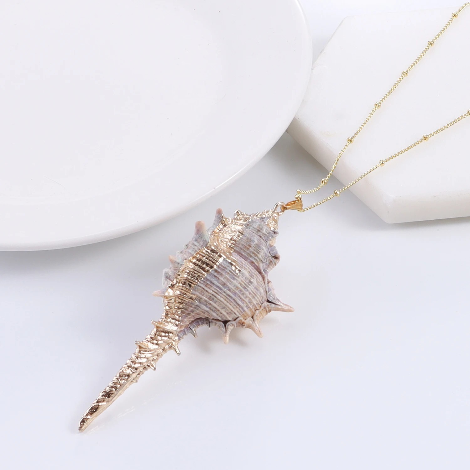 Murex Sea Shell Pendant Necklace Gold Mermaid Beach Nautical Boho Jewelry