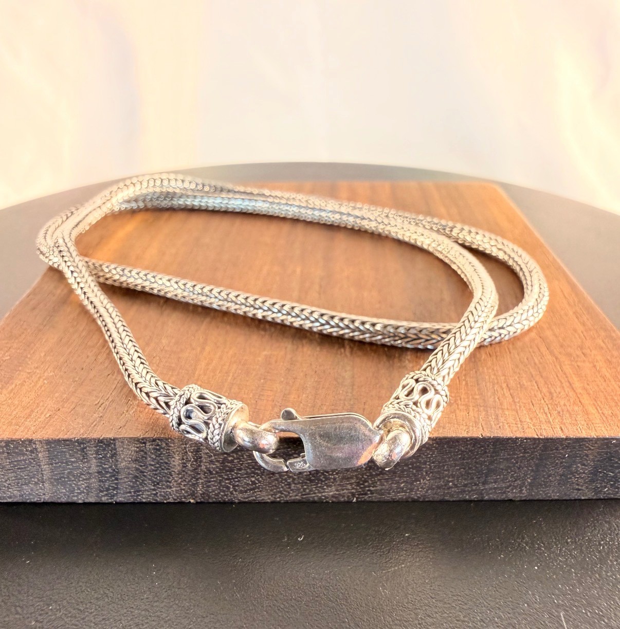 Sterling Silver 925 Tulang Naga Weave Necklace Chain Braided Design 18″ – 22g