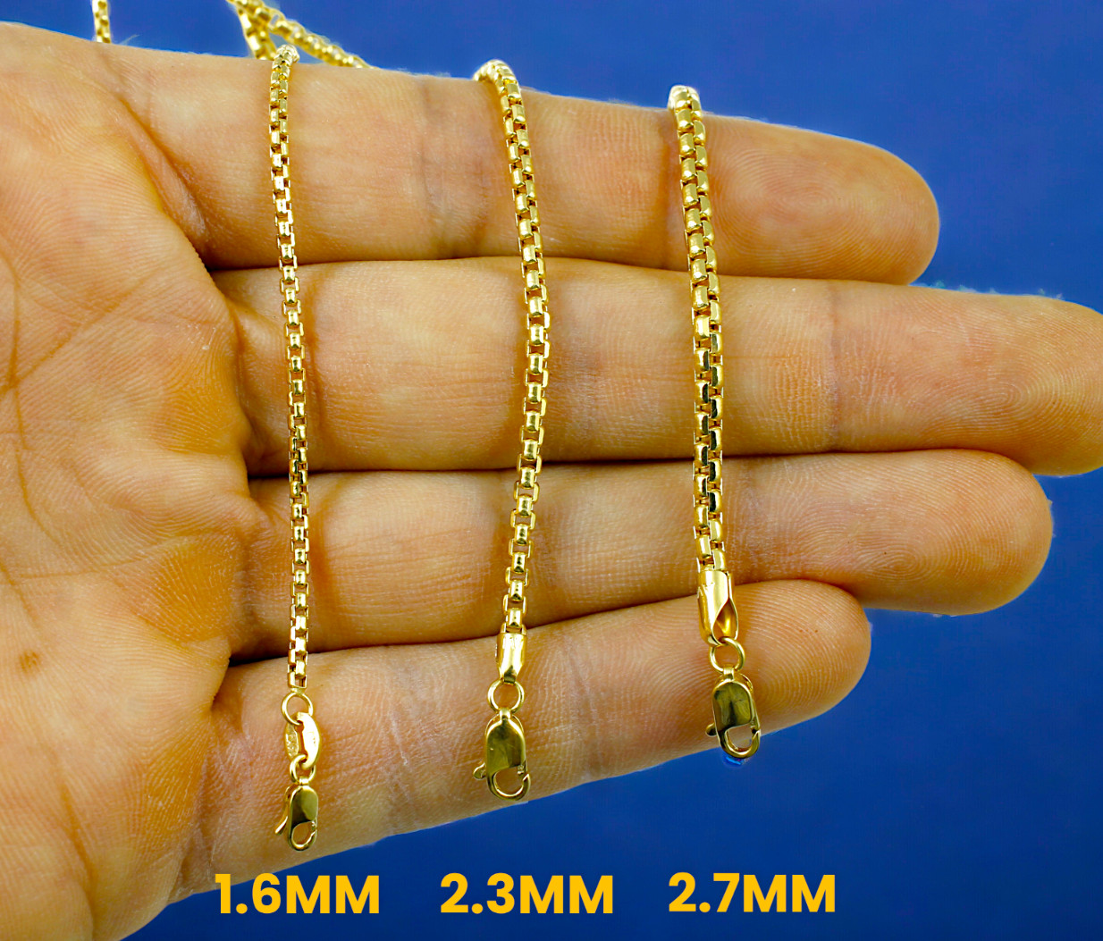 14K Yellow Gold 1.5mm-5mm Venetian Round Box Chain Necklace Real Gold 16″-30″
