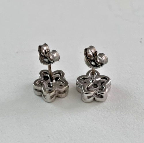Sakura Shape Cubic Zirconia Cluster Stud Earrings in Solid Sterling Silver