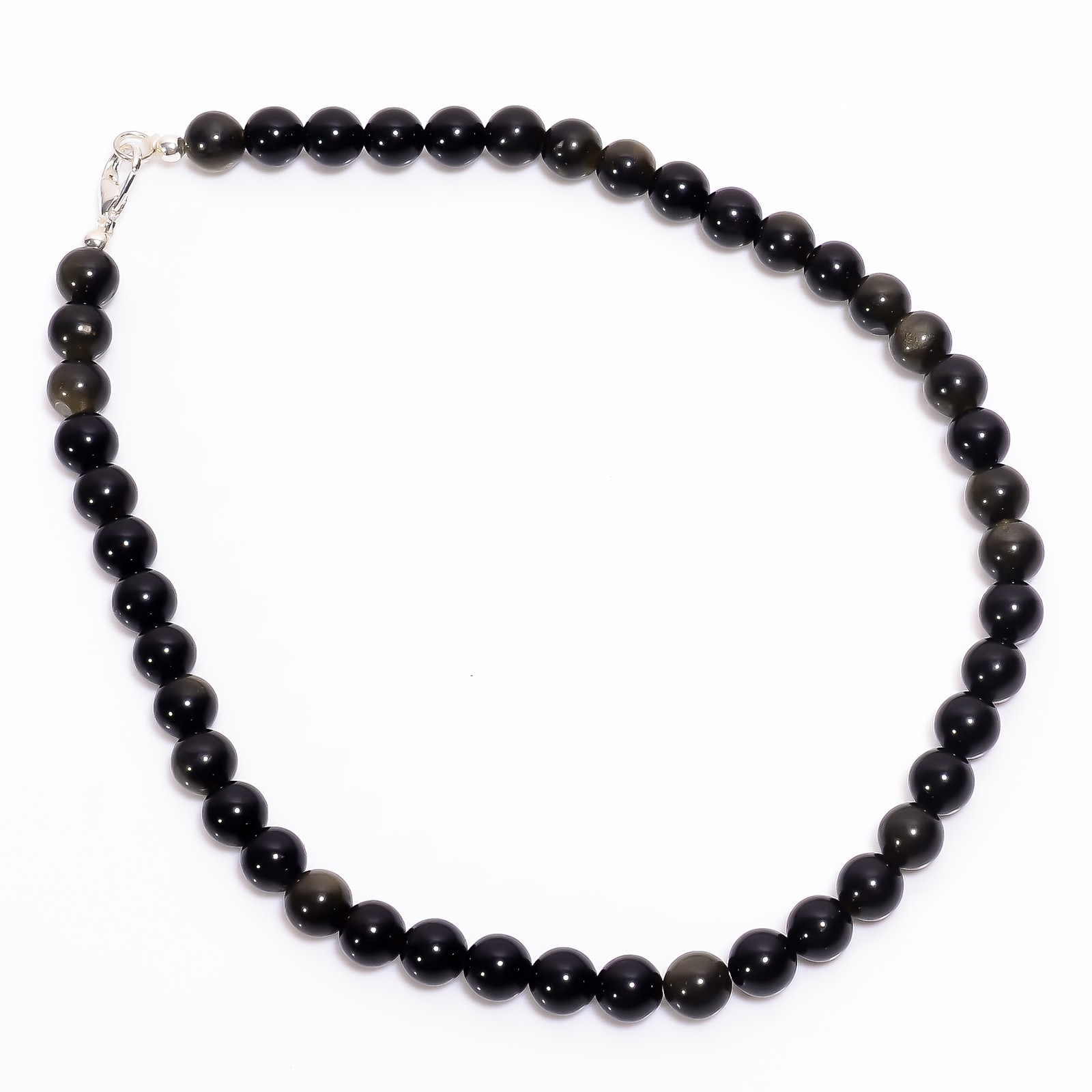 Golden Obsidian Gemstone Round 8 mm Smooth Beads 15.5″ Stretchable Necklace