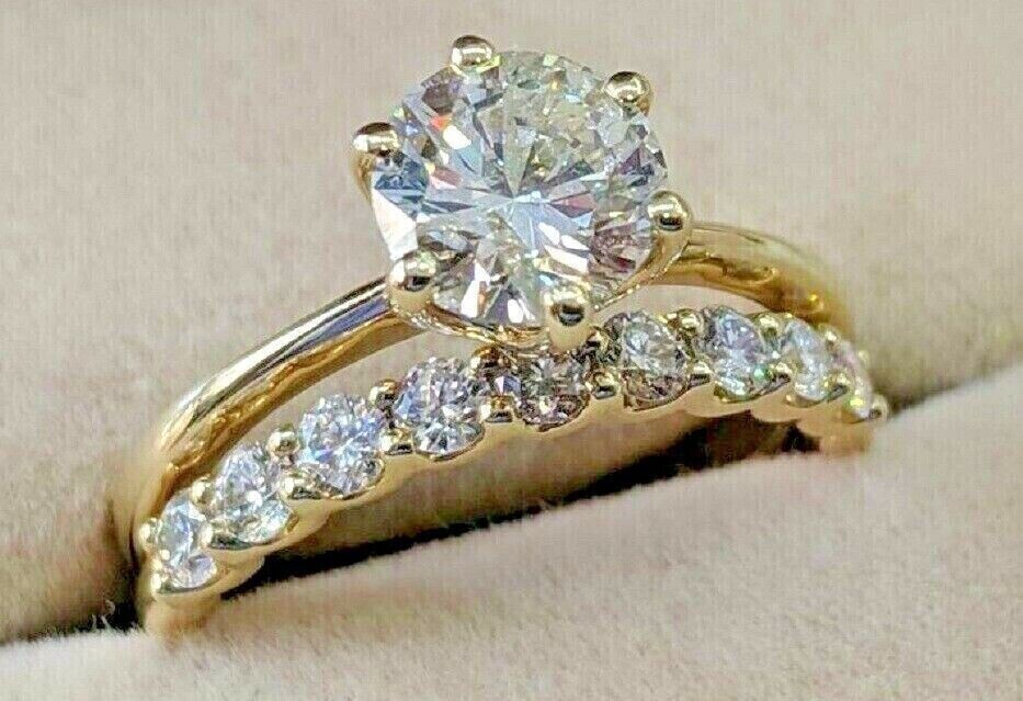 2.50Ct Round Cut Lab Created Diamond Wedding 14Ct Yellow Gold Finish Ring Set