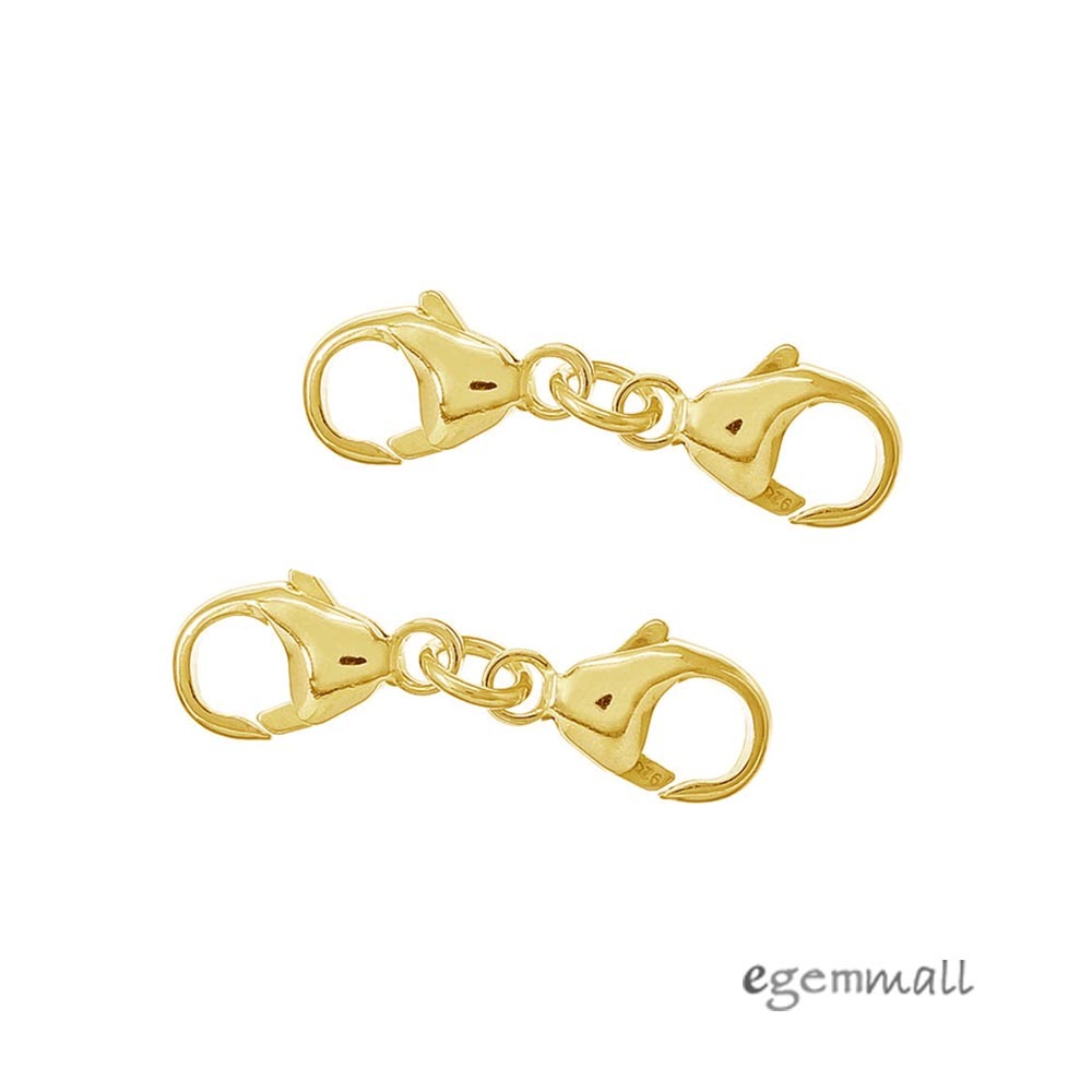 2 Gold Plated Sterling Silver Double Lobster Claw Clasp Extender Connector 99605