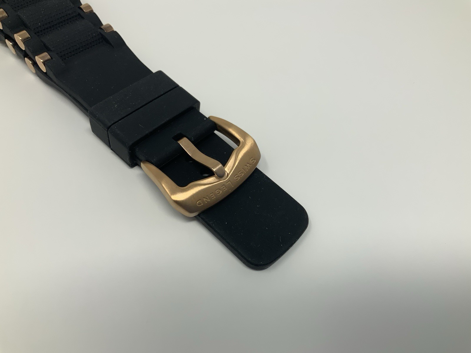 NOS Swiss Legend Black Rubber with rose gold buckle 19mm