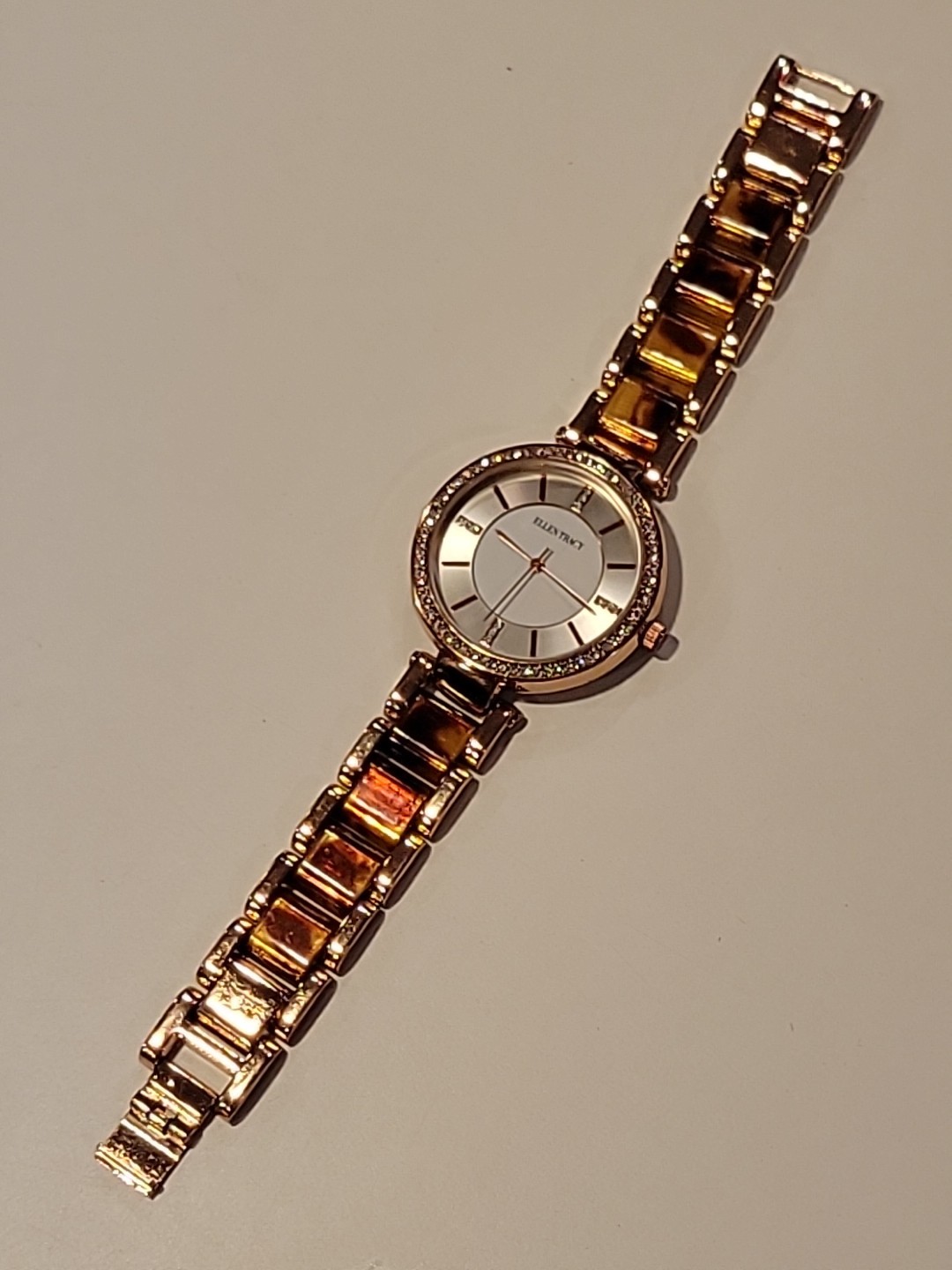 Ellen Tracy Womens Watch Rose Gold Rhinestone Accent