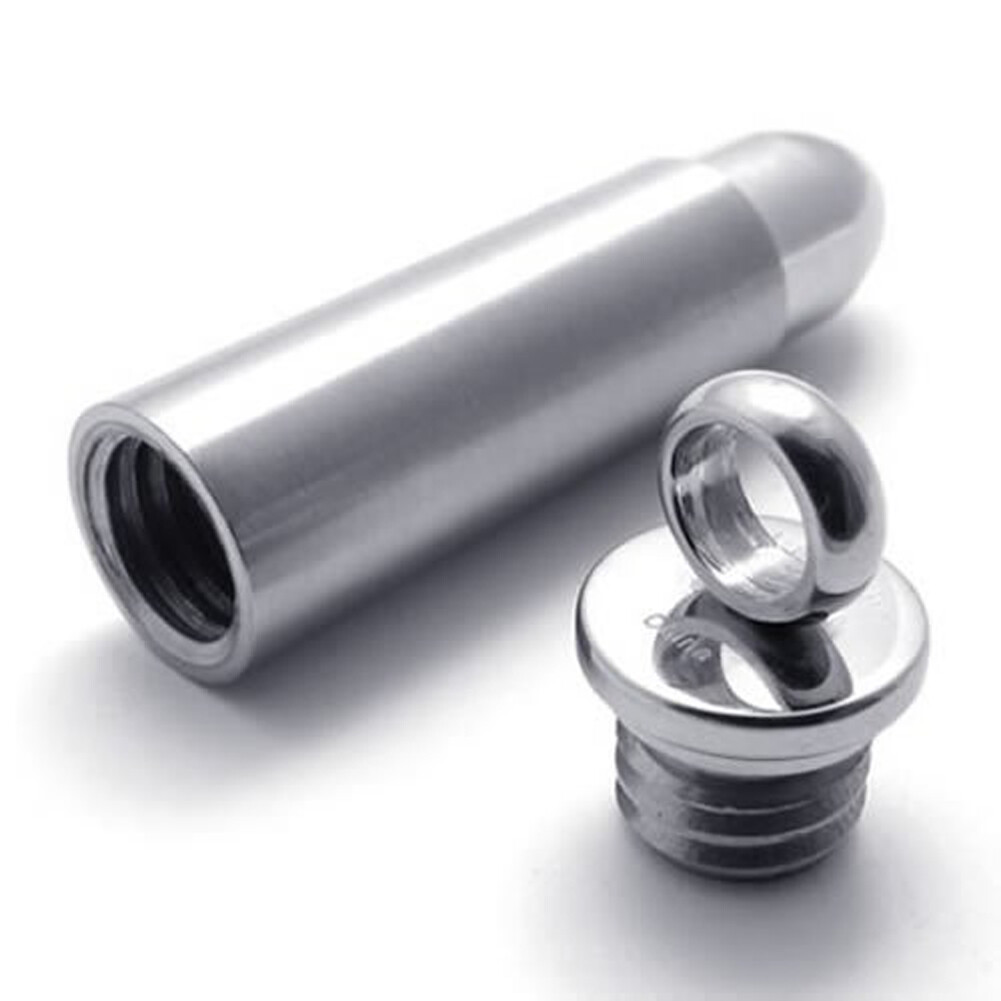 Mens Stainless Steel Open Bullet Pendant Necklace Pill Case Holder Male Jewelry