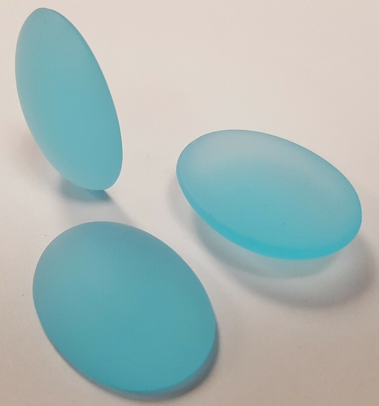 12 VINTAGE AQUA BLUE MATTE ACRYLIC 25x18mm. OVAL SMOOTH DOMED CABOCHONS A1555