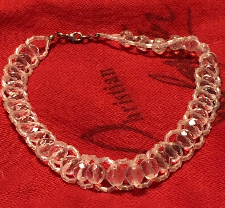 Elo7 Clear Crochet Crystal Choker Necklace 13”