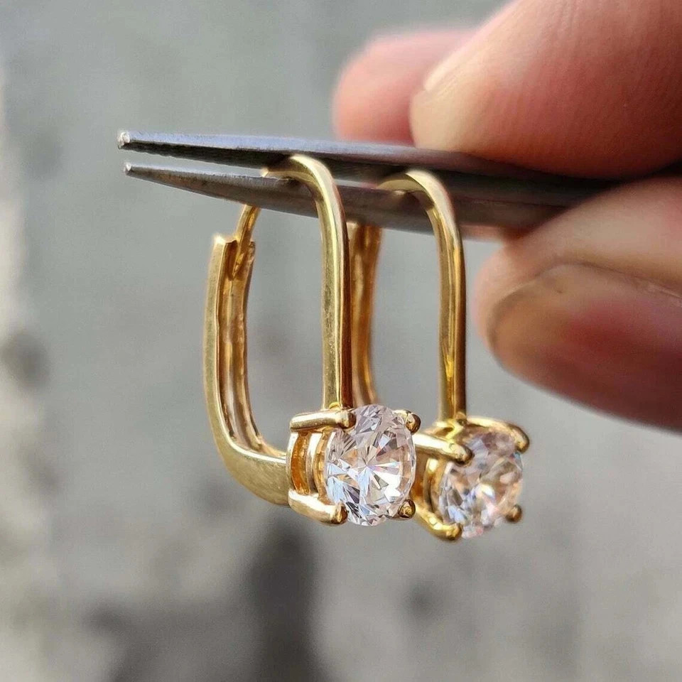 2.00Ct Round Cut Diamond Solitaire Drop & Dangle Earrings 14k Yellow Gold Finish