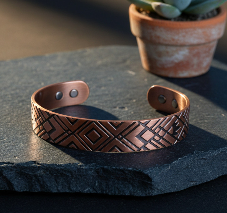 Artisan Pure Solid Copper Magnetic Bracelet Arthritis Therapy Cuff Geometric V