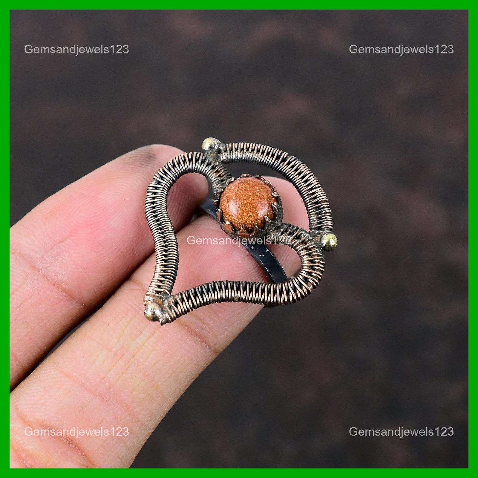 Copper Sun Sitara Stone Handcrafted Stackable Wire Wrapped Sister Ring Jewelry