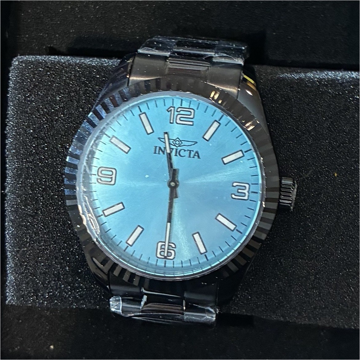 Invicta Specialty Men’s Quartz Watch 43mm Blue Dial Black SS Bracelet 50m Box