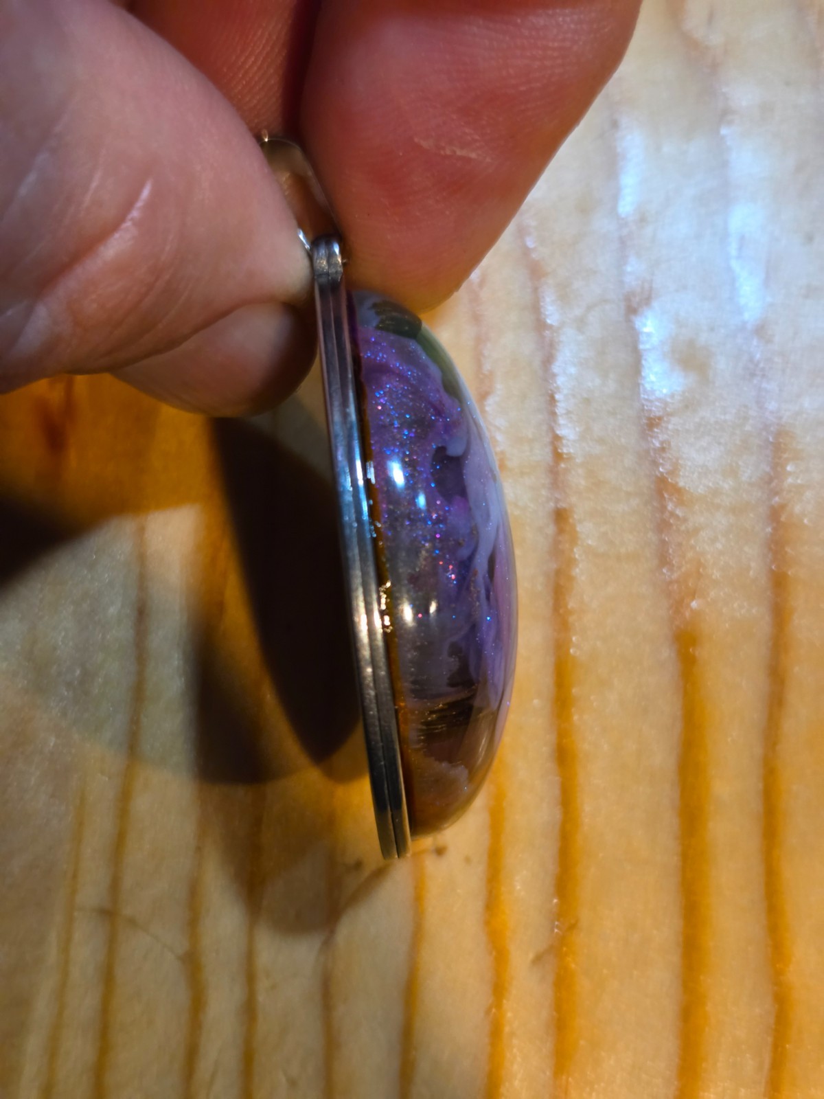 OOAK Nebula Series Petri Effect Resin Oval Pendant Stainless Steel N094
