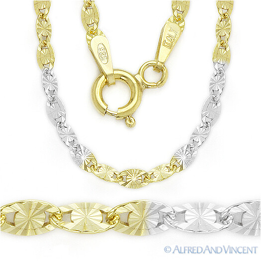 2.5mm Valentino Link 925 Sterling Silver 2Tone 14k YW Gold-Plated Chain Necklace