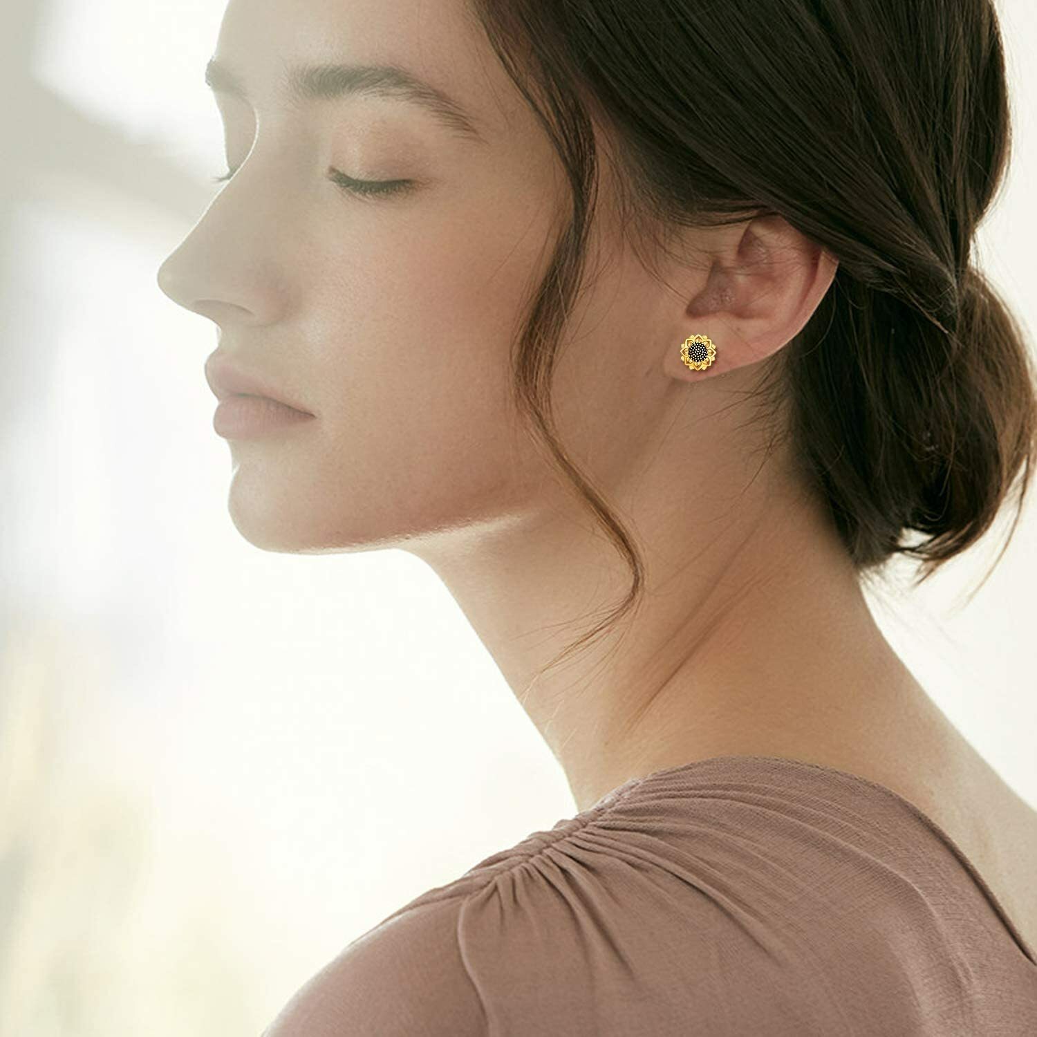 925 Sterling Silver Gold Black Sunflower Earrings Gold Plated Gifts for Women