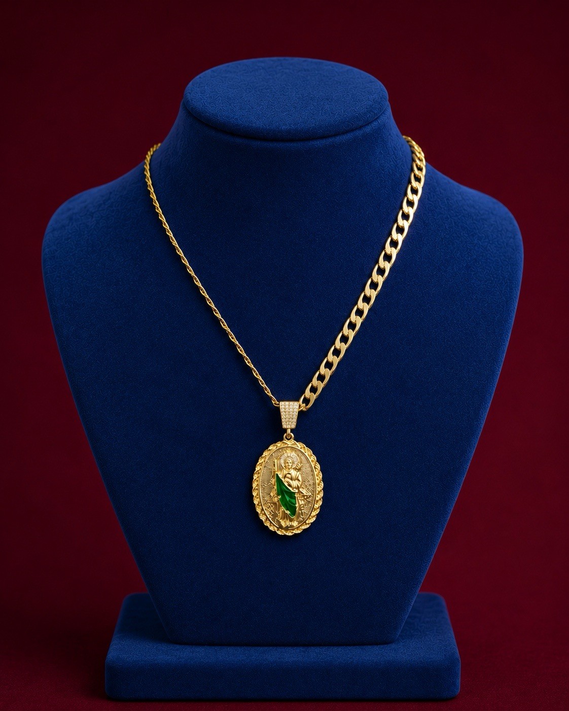 Gold Plated none tarnished Curb Oval Religious Medal Pendant Necklace