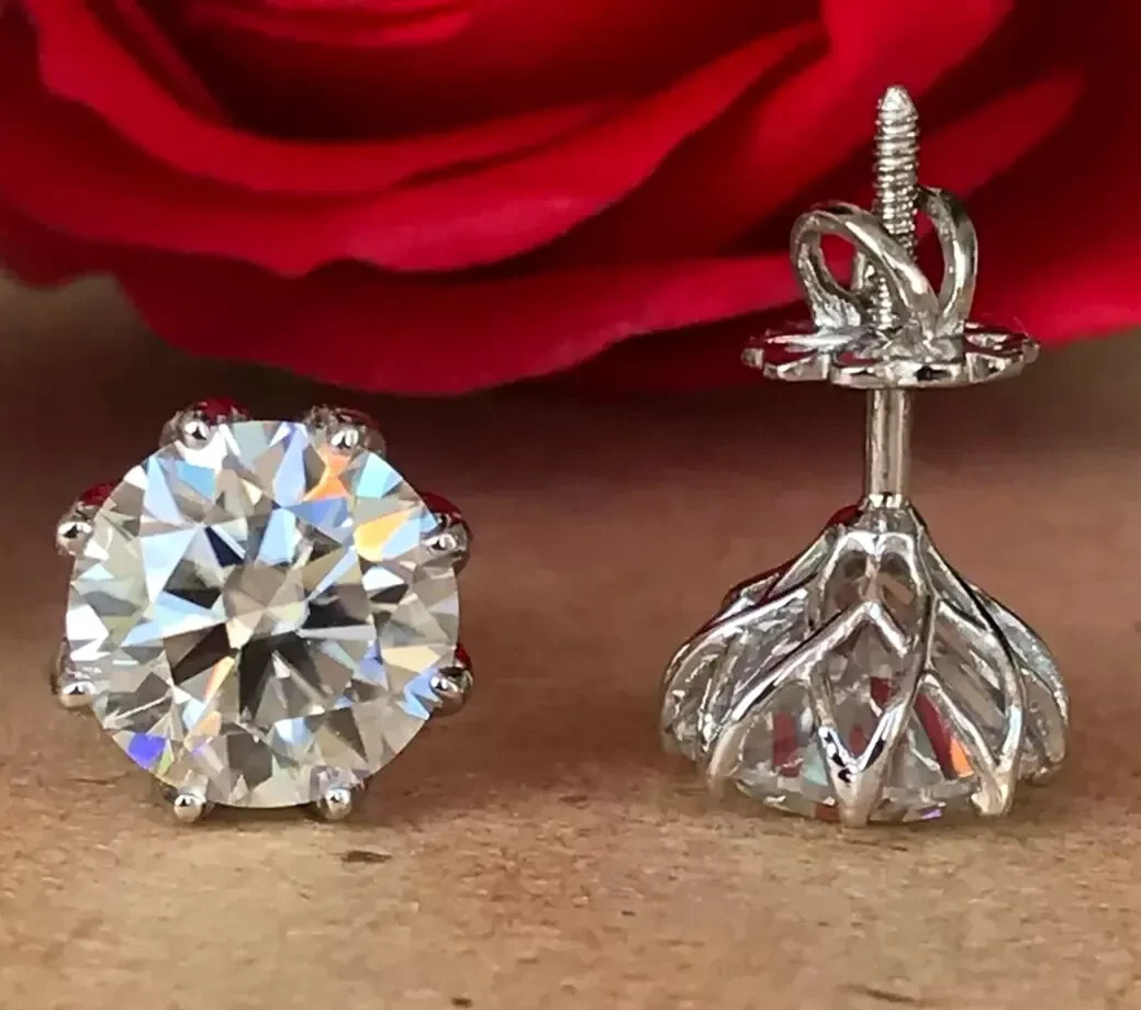 RARE 12.00 Ct Certified Treated White Diamond Studs- Great Sparkle-925 Silver