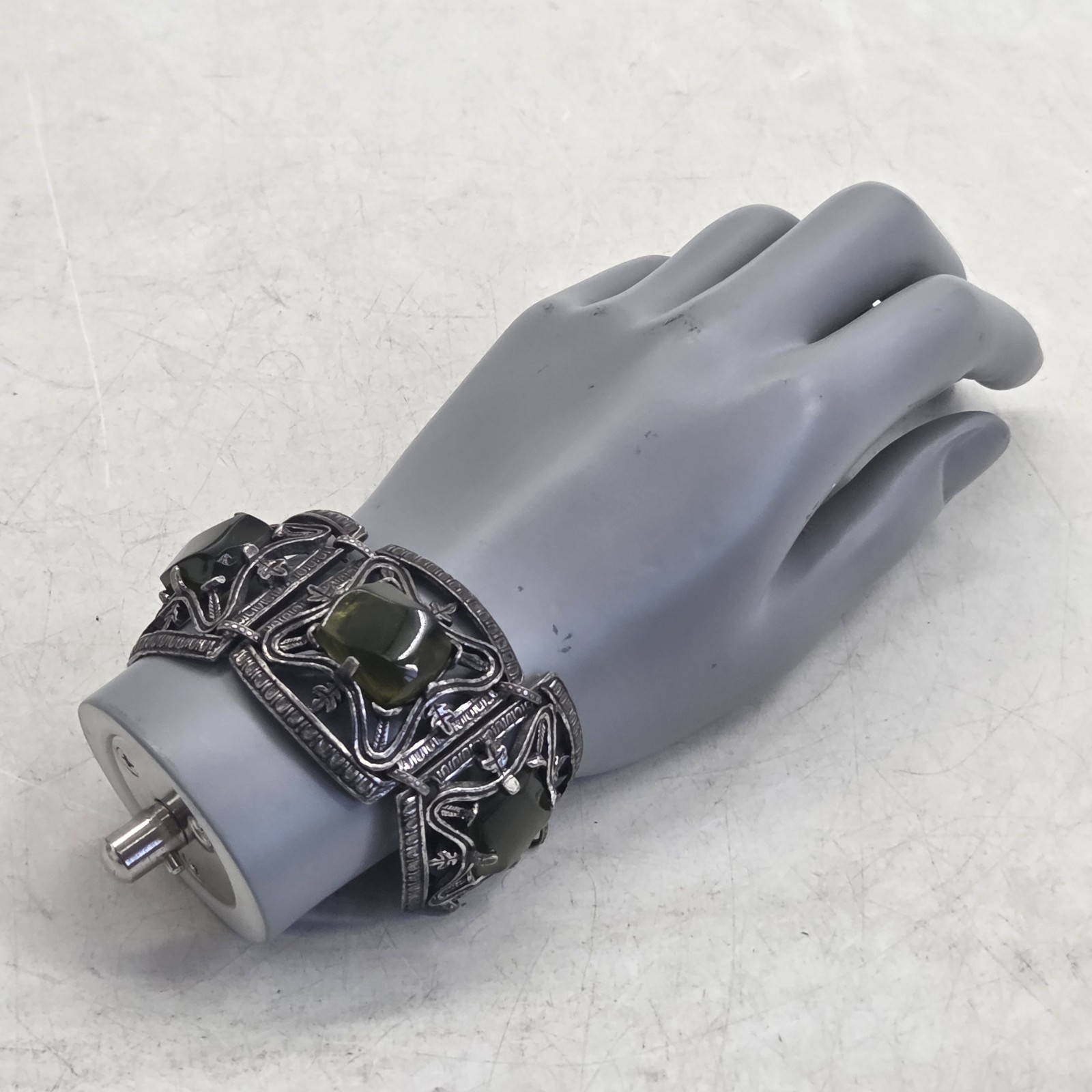 Miracle Scottish Pewter Bracelet Green Stones Vintage 24 x 4 cm Signed Miracle