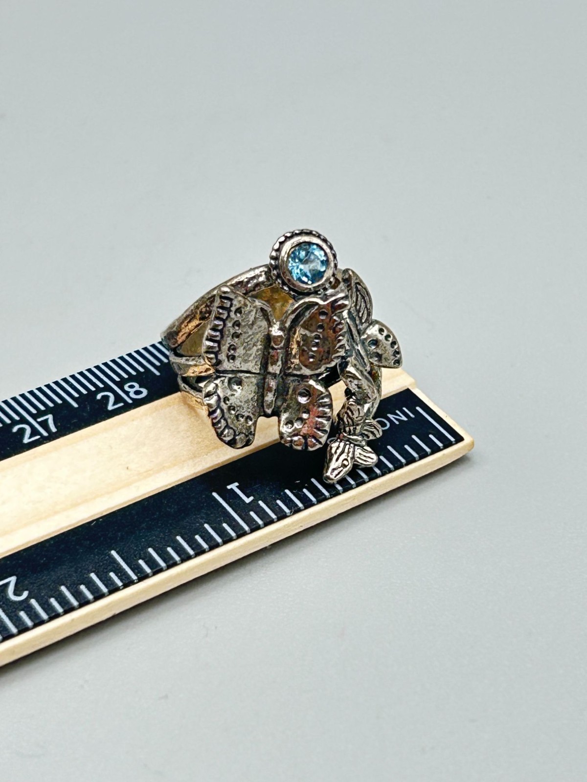 Vintage PZ Paz Creations Ring Size 7 Butterfly Blue Topaz Silver 925 Israel