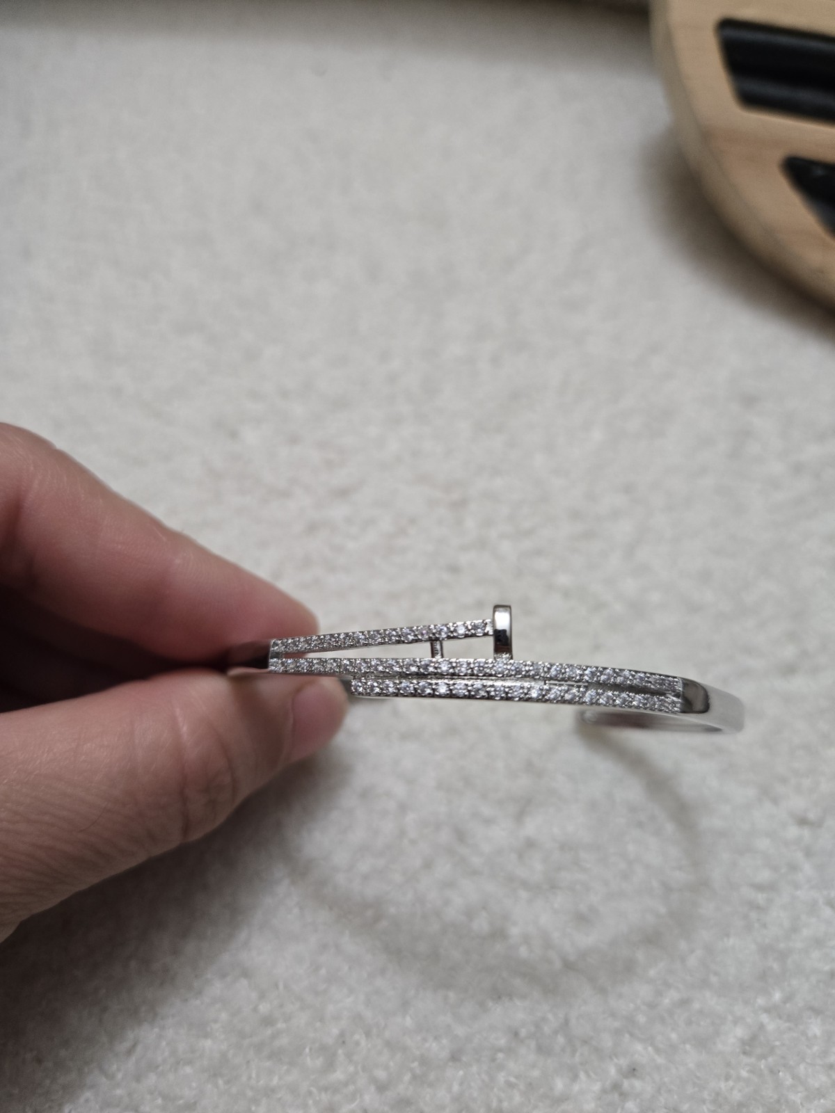 Silver Tone Pavé Rhinestone Cuff Bangle Bracelet, Stackable + Matching Ring