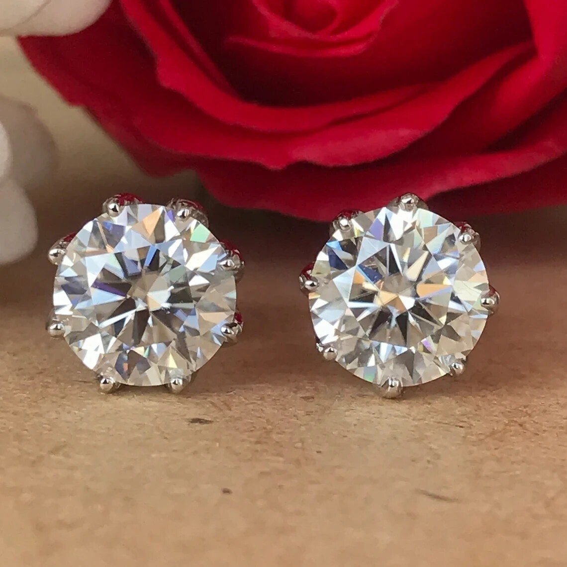 RARE 12.00 Ct Certified Treated White Diamond Studs- Great Sparkle-925 Silver
