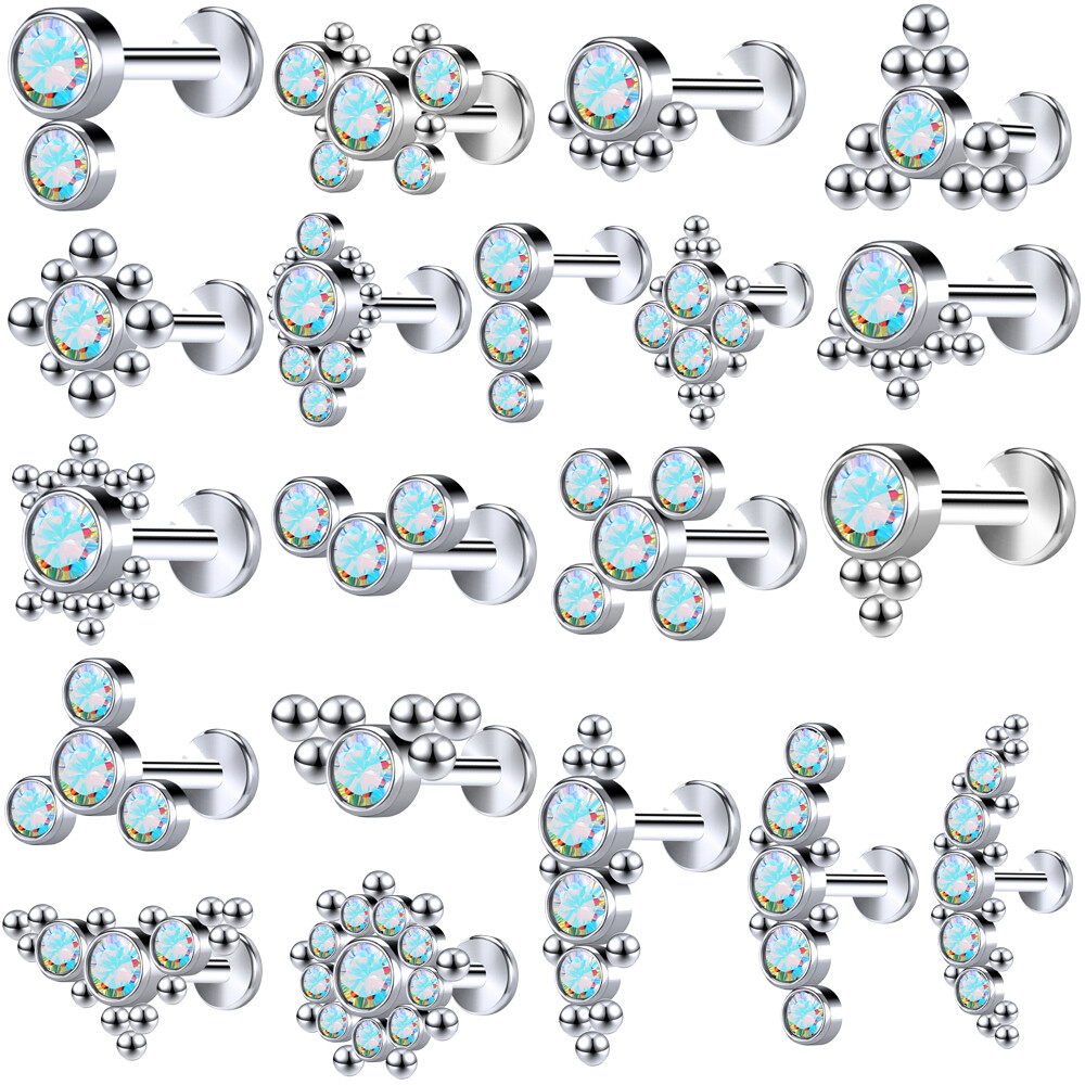 20Pcs 16G Lip Studs Stainless Steel Labret Piercing Ear Stud CZ Monroe Piercings