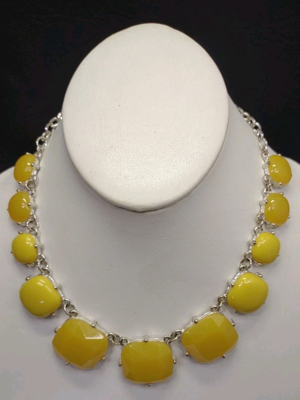 Yellow Statement Silver Tone Finish Necklace Adjustable 22″ Lg Accessory Jewelry