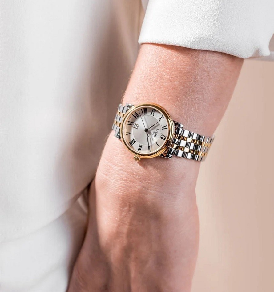 TISSOT WOMENS WATCH CARSON PREMIUM SILVER & GOLD TONE STRAP SILVER DIAL GENUINE