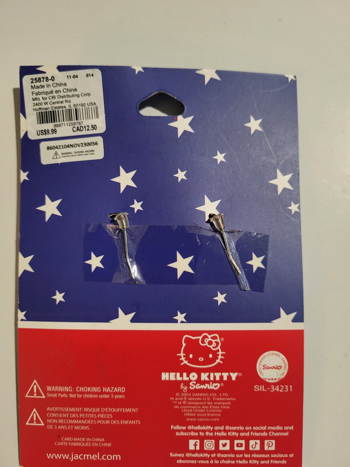 Hello Kitty Claire’s Exclusive Patriotic Earrings With Stars Design NEW ON BOARD