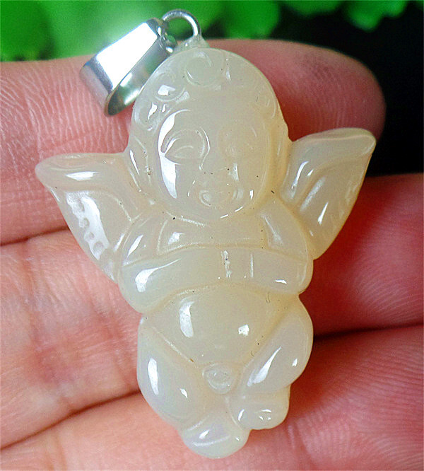 31x27x9mm Natural White Agate Carved Angel Baby Pendant Bead ZL6259