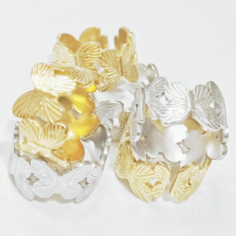 36 Pcs 8mm Butterfly Stainless Rings Dual Color Open Unisex Stackable Jewelry