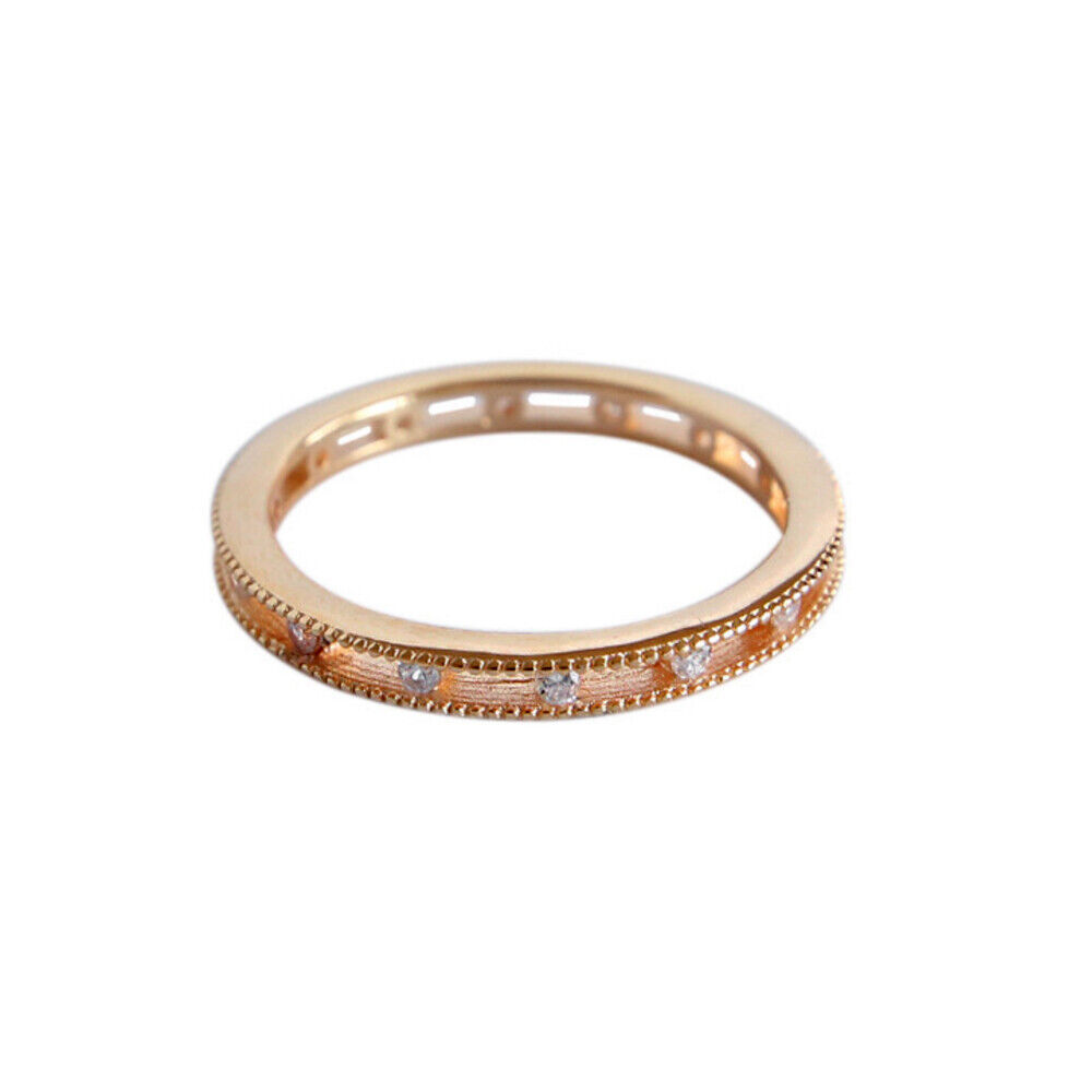 Women Rose Gold-plated Sterling Silver CZ Square Band Pinkie Thumb Ring A3372
