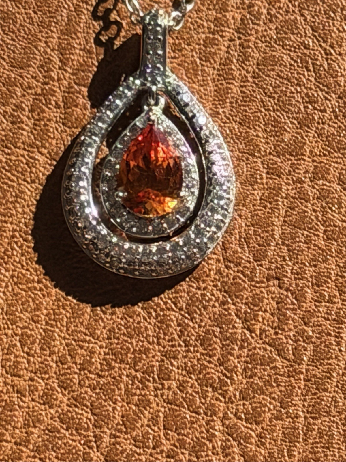 Epiphany Silver Platinum Clad Diamonique Spessartine Garnet Pendant Necklace