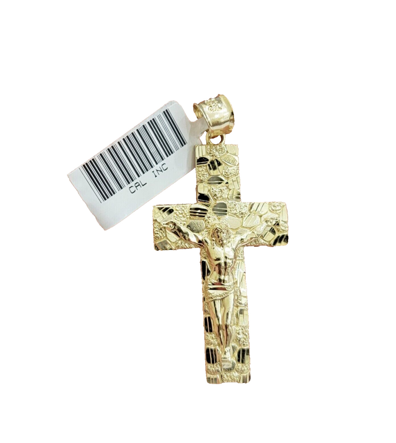 10k Yellow Gold Nugget Jesus Cross Charm Pendant 2” inches Real 10kt SALE Chain