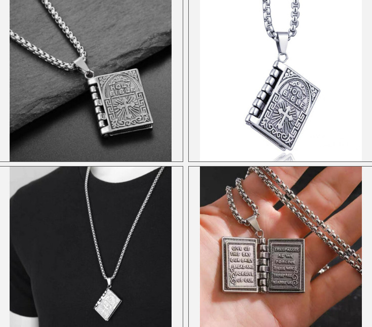 Openable Holy Bible Book Pendant Necklace Prayer Bible Verse Faith on God Unisex