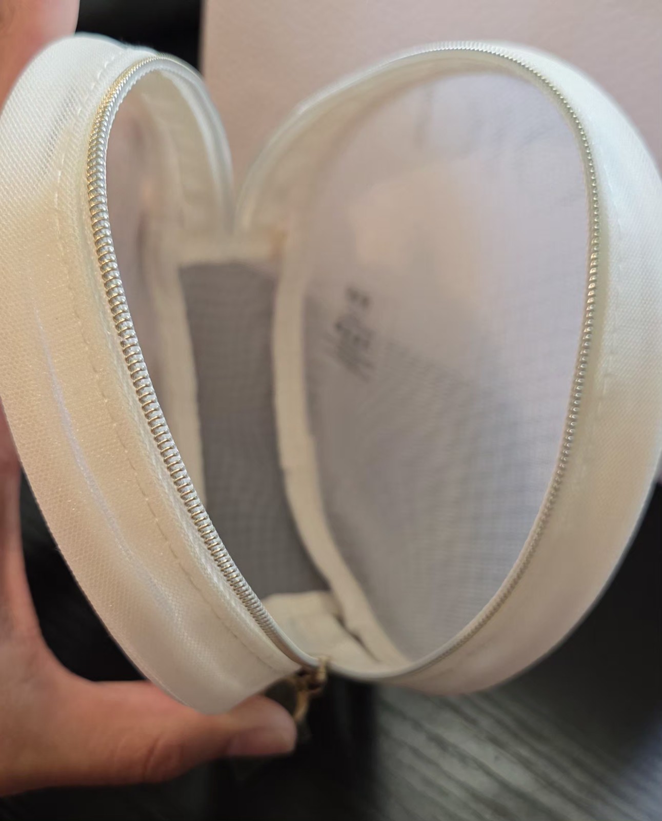 Dior Round Butterfly Embroidered Jewelry Pouch White Pink Gold Zip Lined