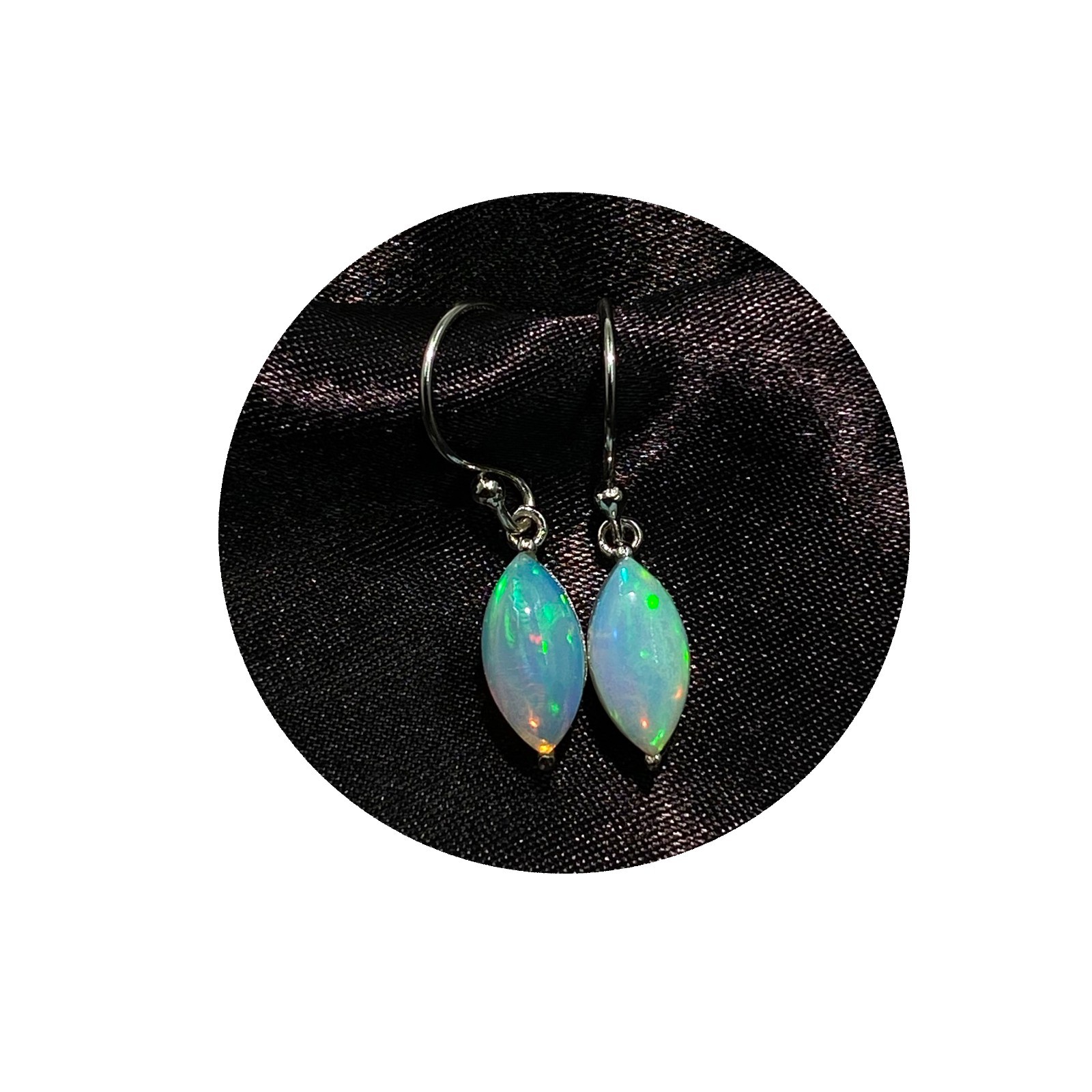 Natural Ethiopian Opal Marquise Drop Earrings 4x8mm 925 Sterling Silver Dangles