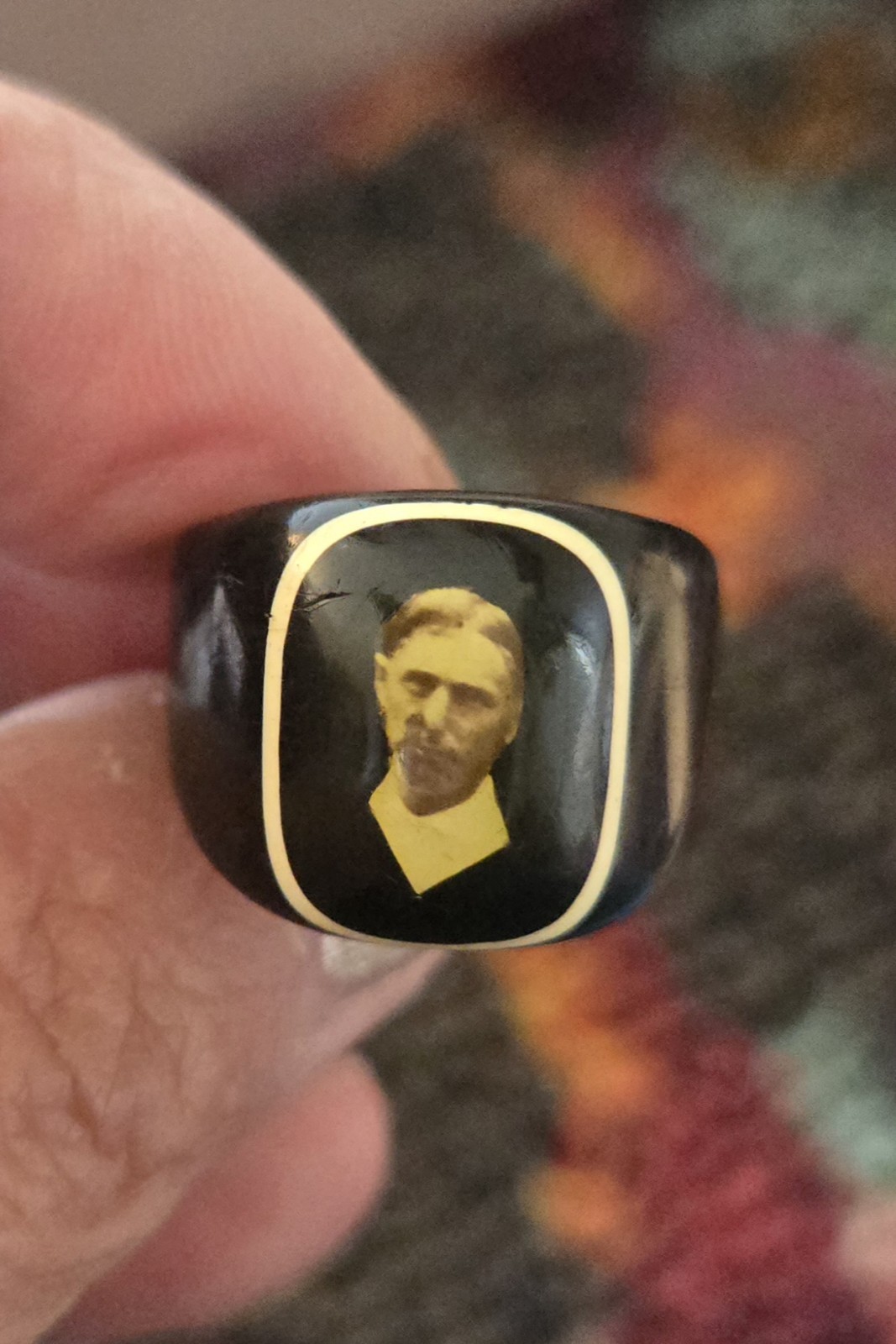 Antique Celluloid Prison Mourning Black Ring Handmade Size 8 or 8.5