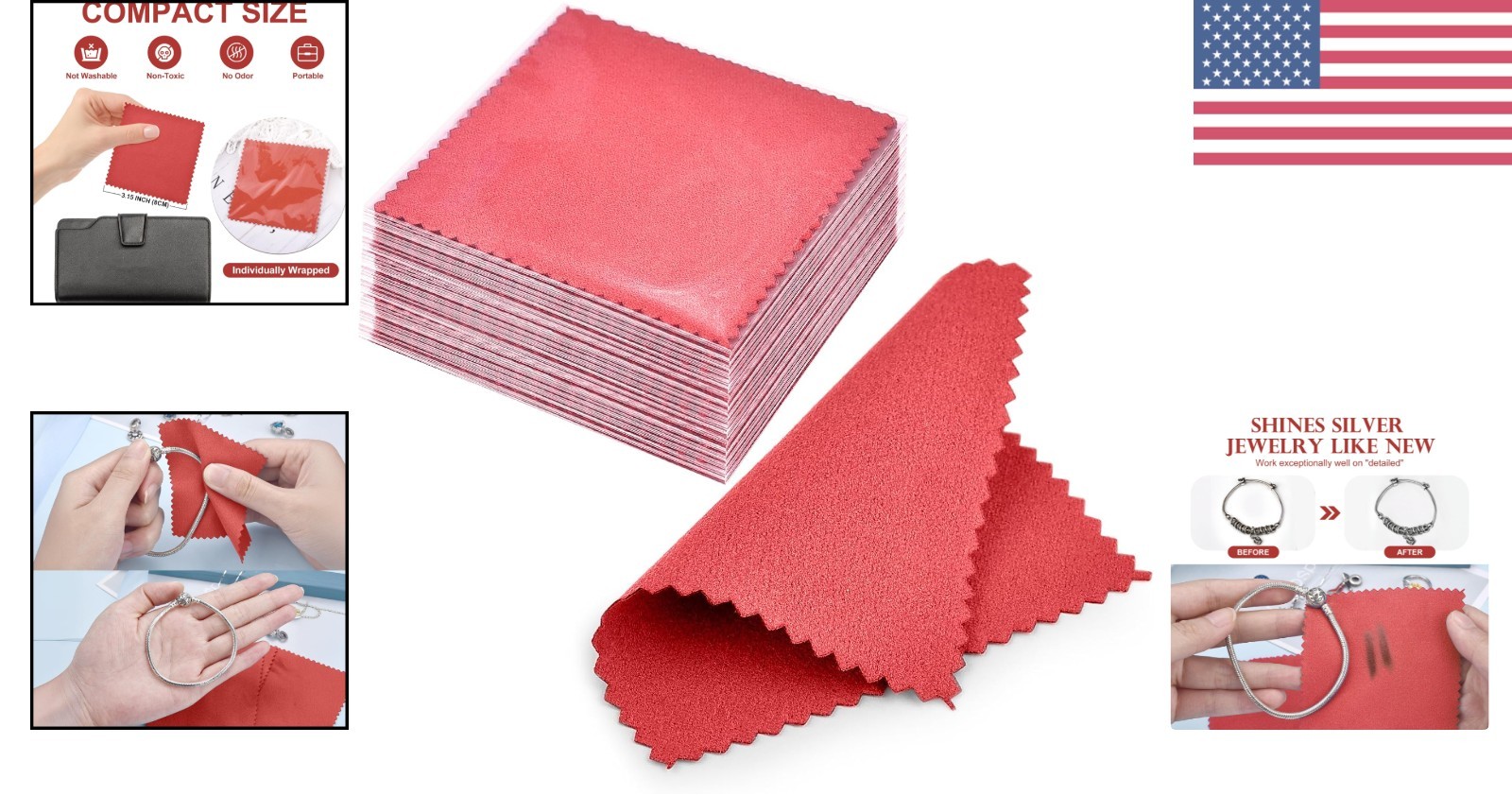 50 Individually Wrapped Pink Suede Polishing Cloths for Jewelry Care – 3×3 Inch